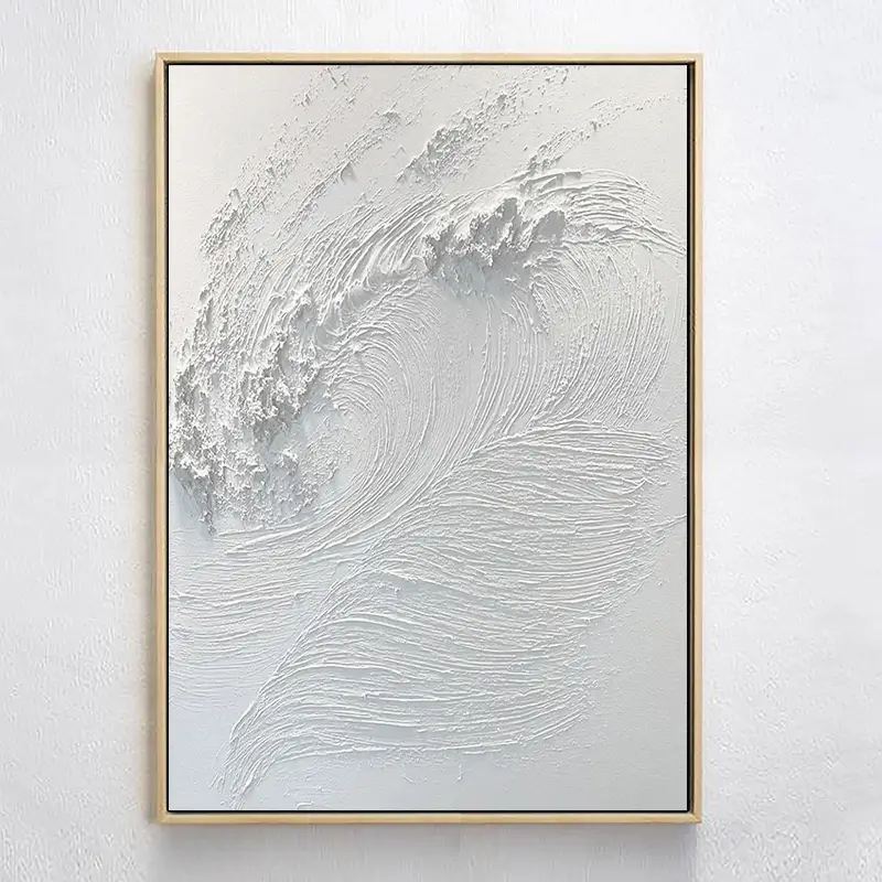 Textured White Wave Relief Art