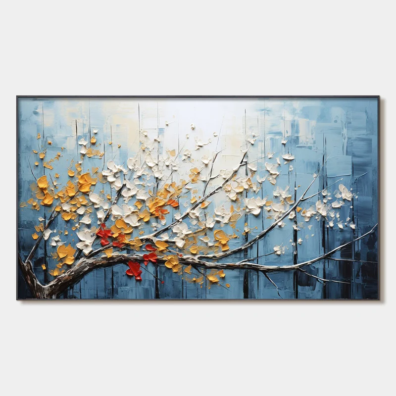 Textured Blue Red Gold Floral Wall Art