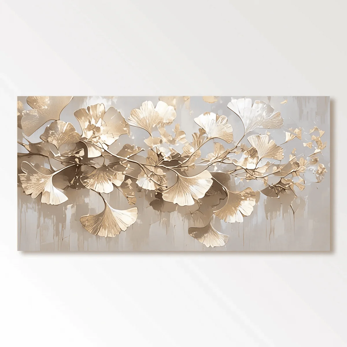 Golden Ginkgo Leaf Wall Art – Luxury Abstract Canvas Painting