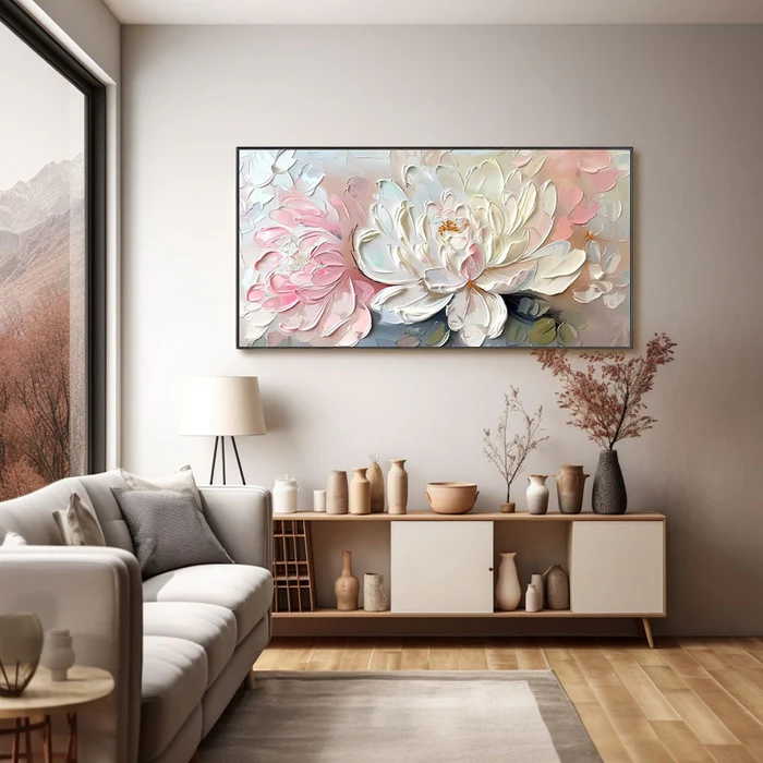 Blush Peony Wall Art – Large Abstract Floral Canvas Painting