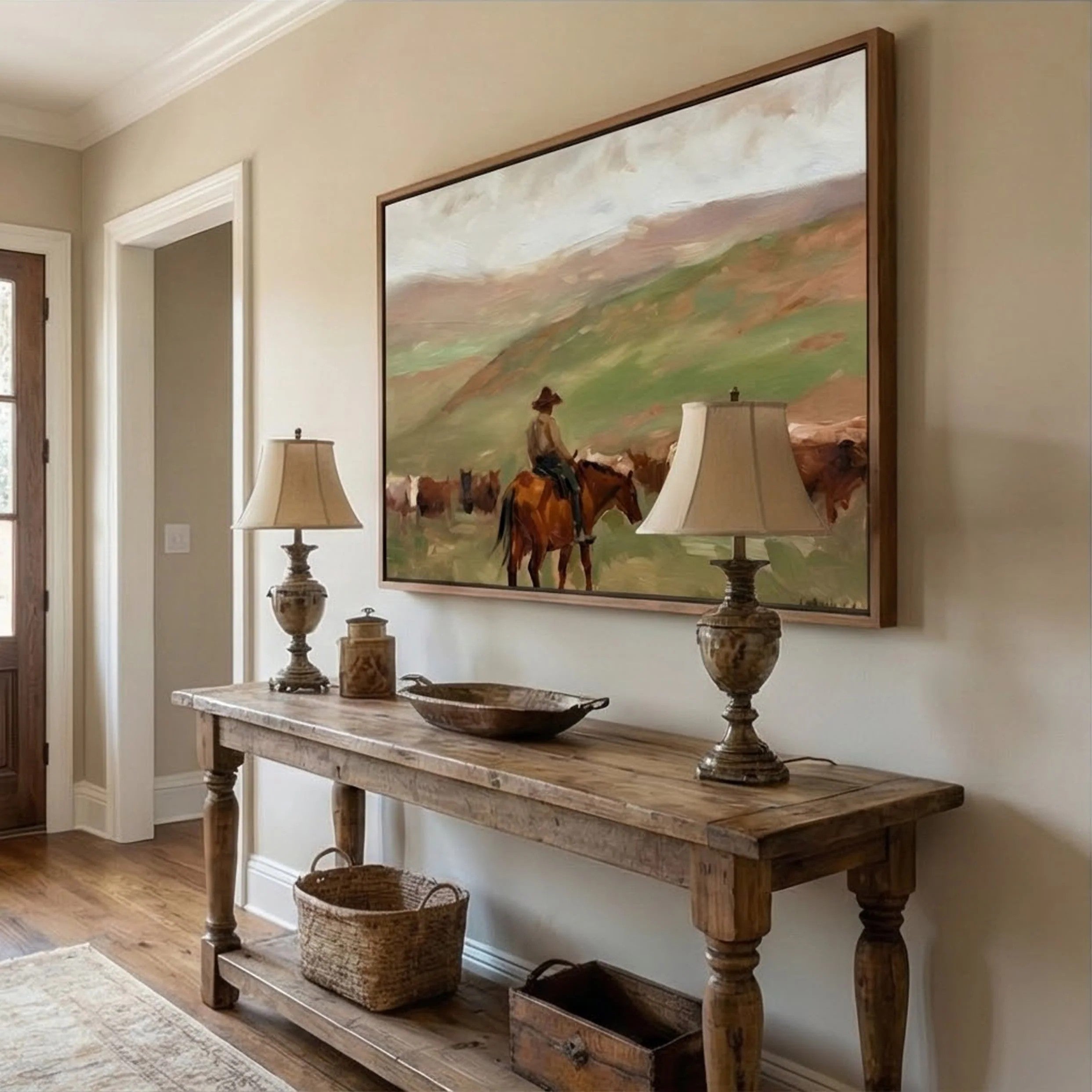 Cowboy with Cattle on Prairie Wall Art