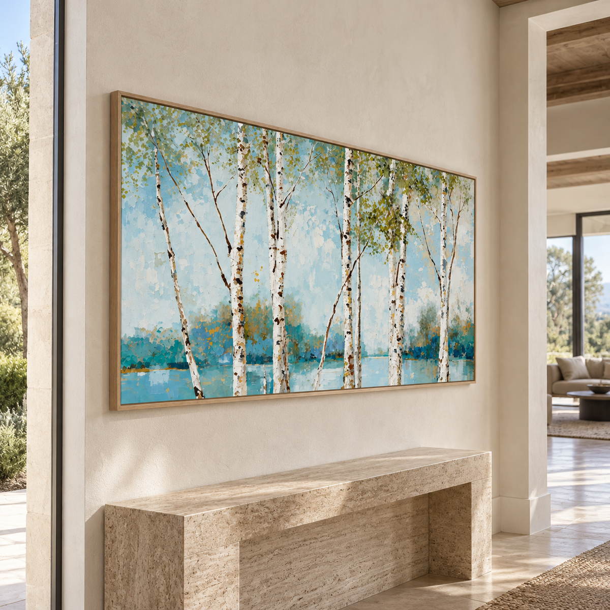 Impressionist Landscape Art | Lakeside Birch Serenity