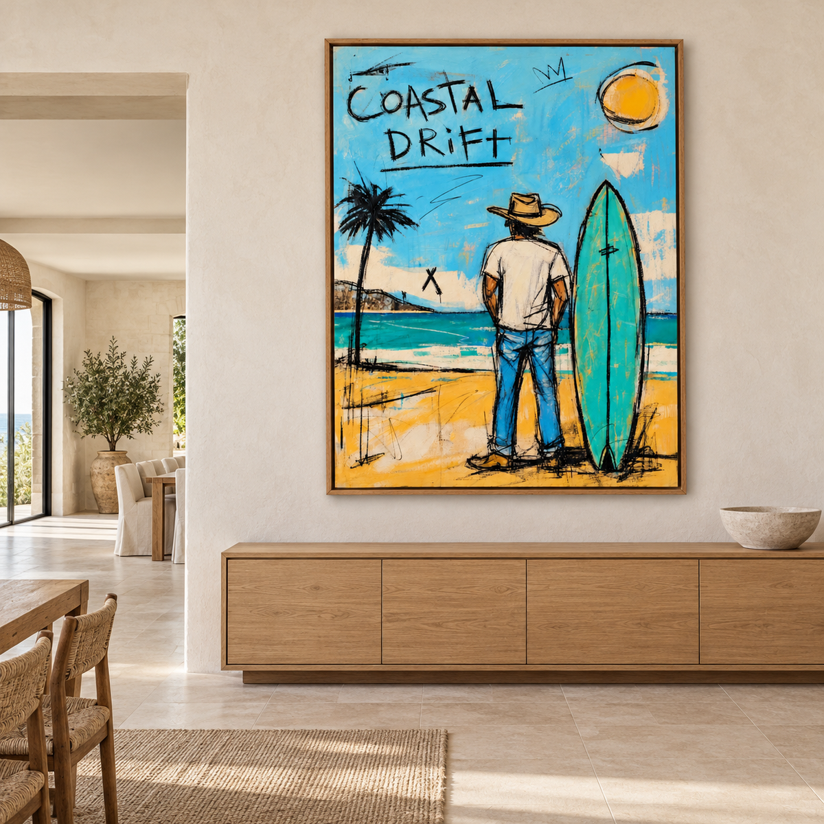 Graffiti-Style Surfer Canvas Wall Art | Coastal Drift