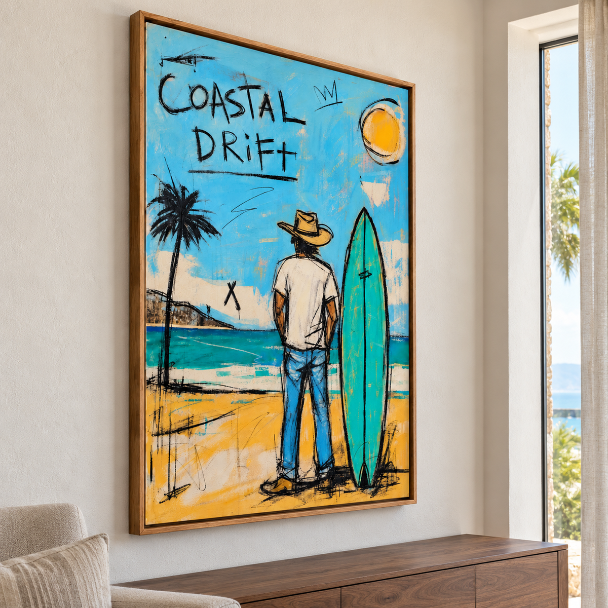 Graffiti-Style Surfer Canvas Wall Art | Coastal Drift