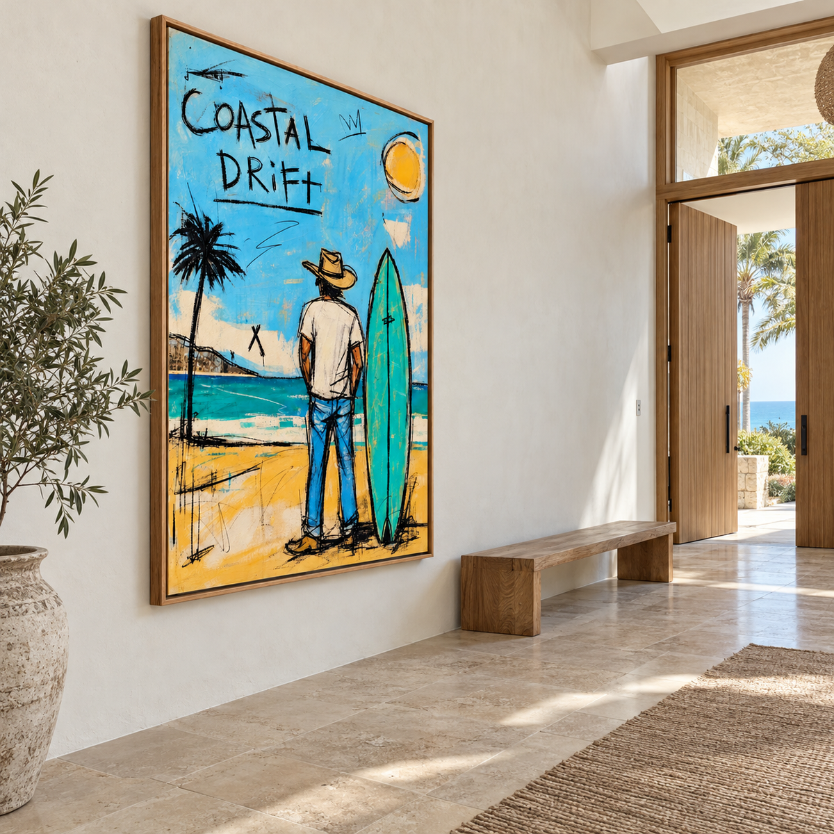 Graffiti-Style Surfer Canvas Wall Art | Coastal Drift