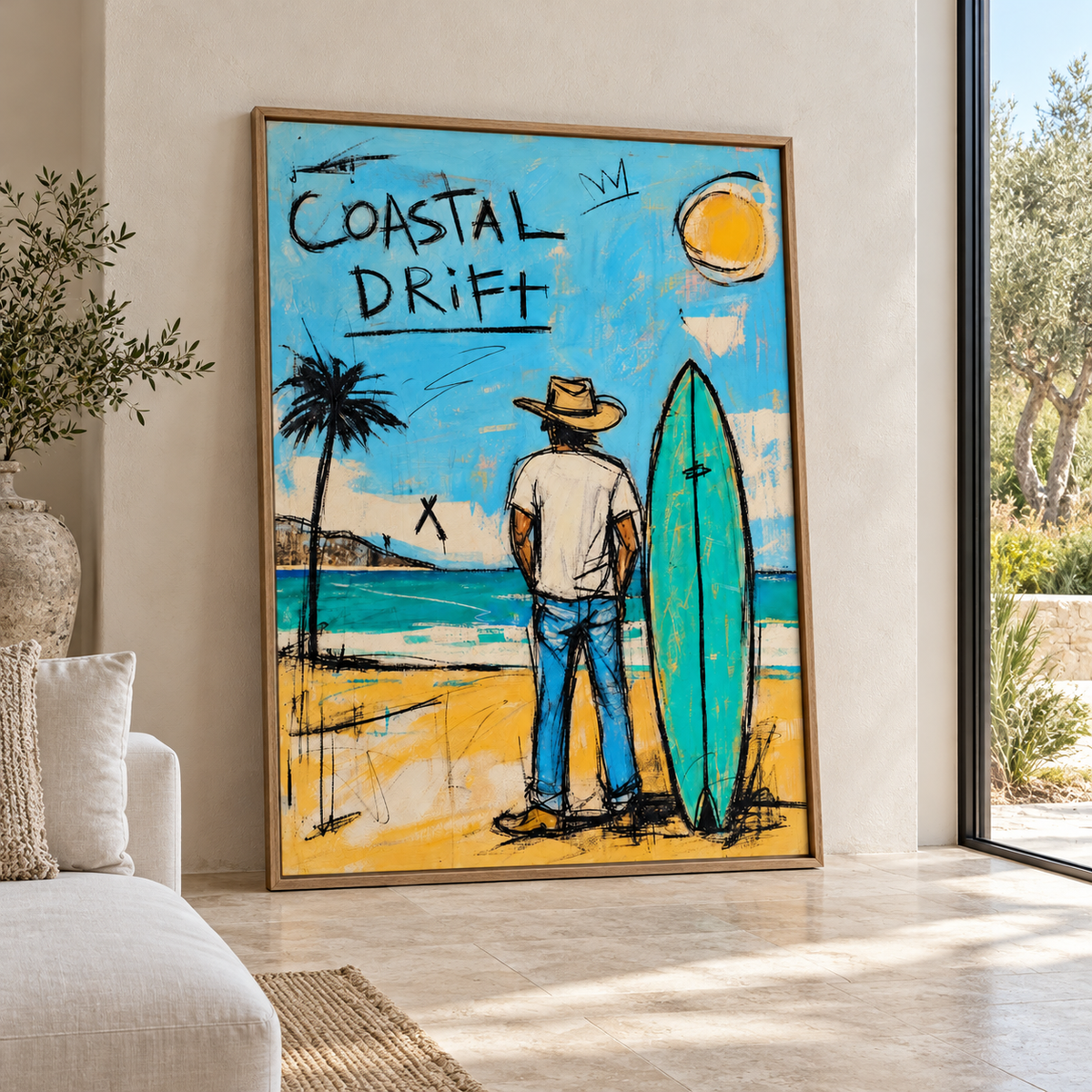 Graffiti-Style Surfer Canvas Wall Art | Coastal Drift