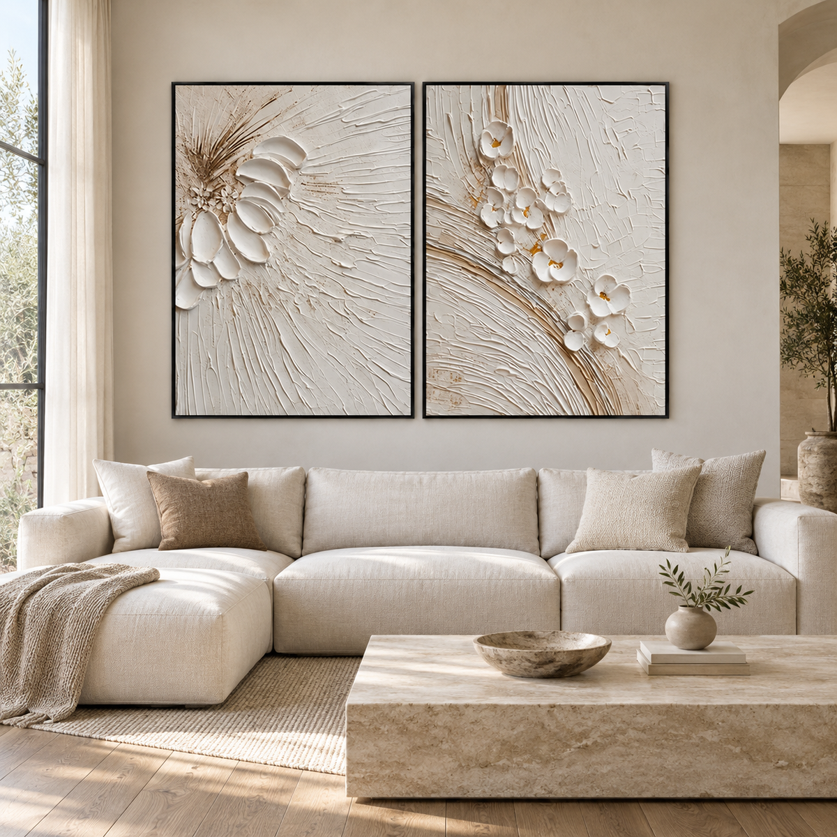 Textured Floral Relief | Ivory in Bloom