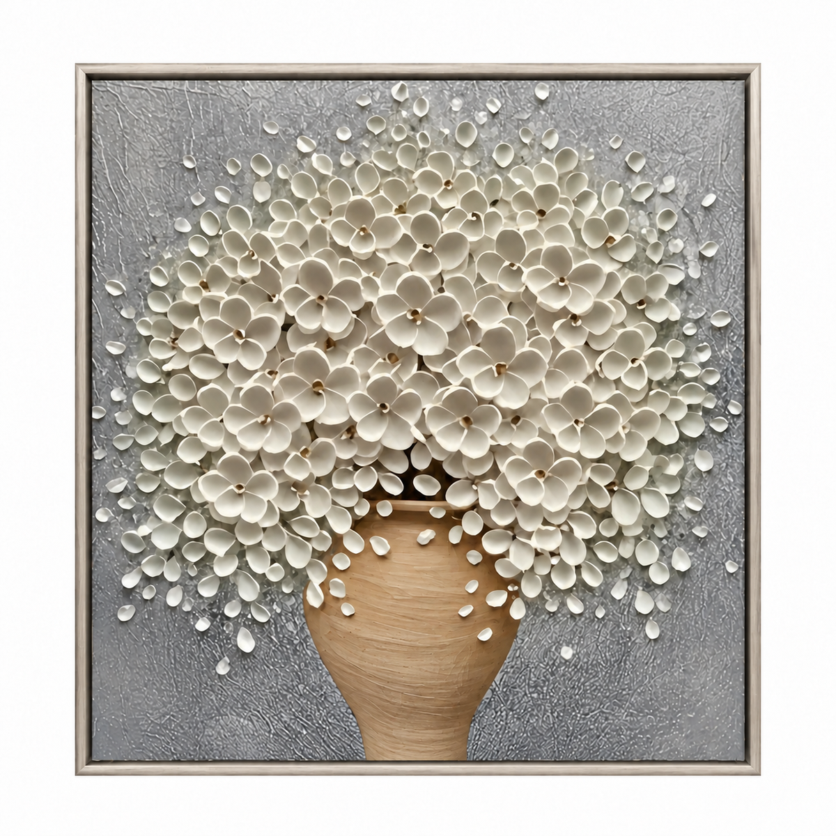 Modern Textured Floral Relief | Ivory Blossoms in Bloom
