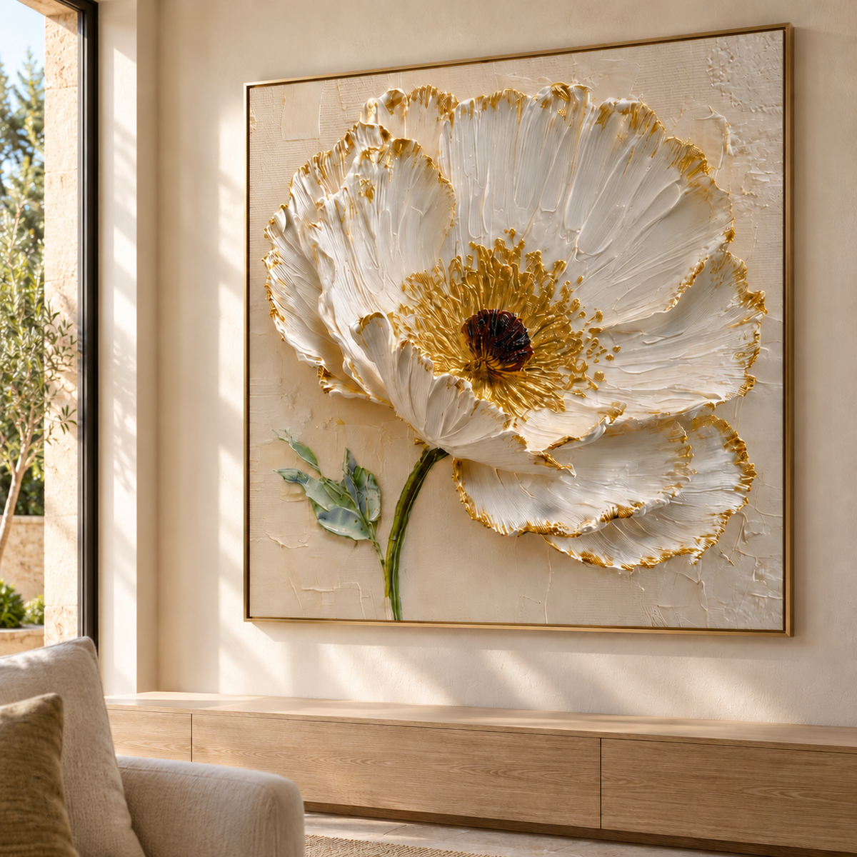 Contemporary Textured Floral Art | Gilded Bloom