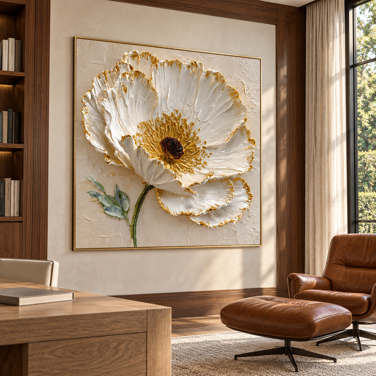 Contemporary Textured Floral Art | Gilded Bloom