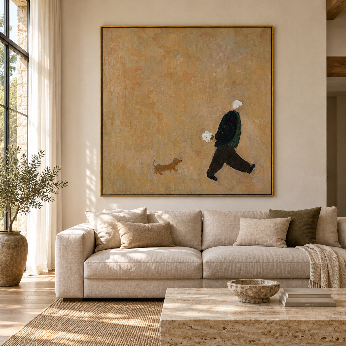 Minimalist Figurative Art | Man Walking with a Dog