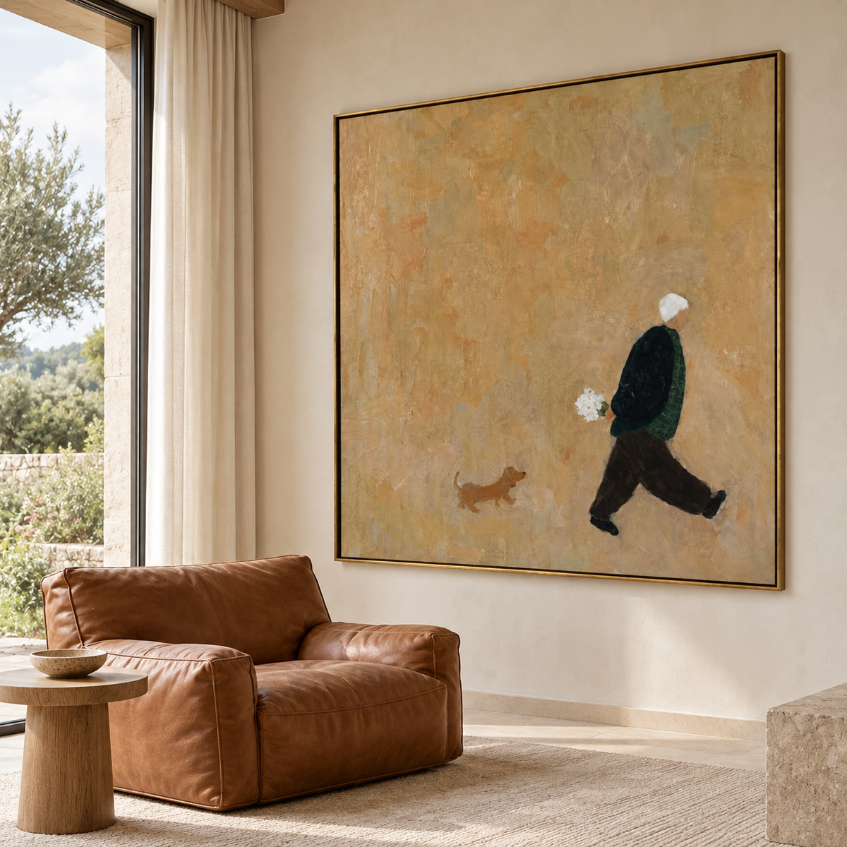 Minimalist Figurative Art | Man Walking with a Dog