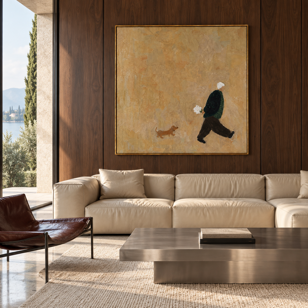 Minimalist Figurative Art | Man Walking with a Dog