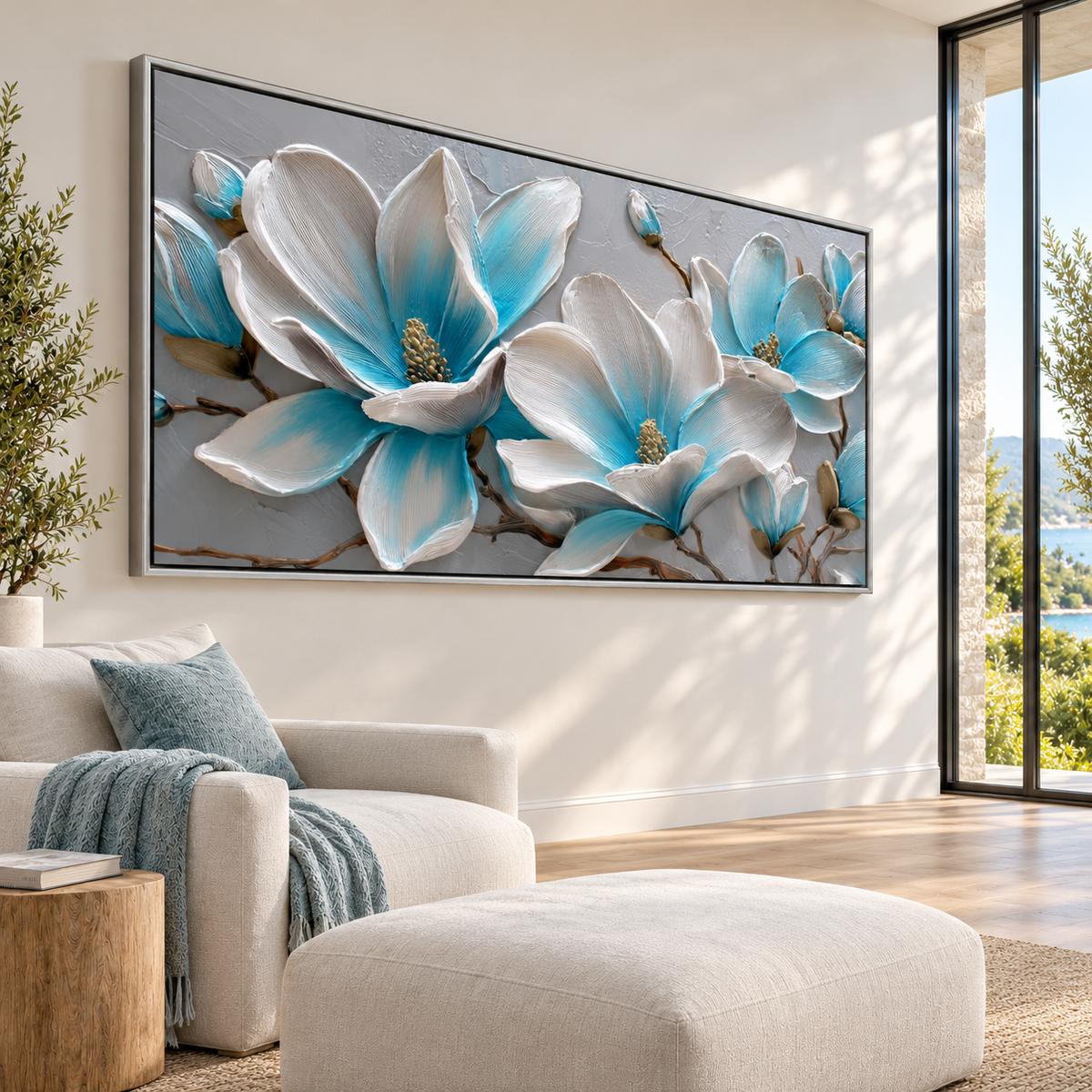 Contemporary Textured Floral Art | Azure Magnolia