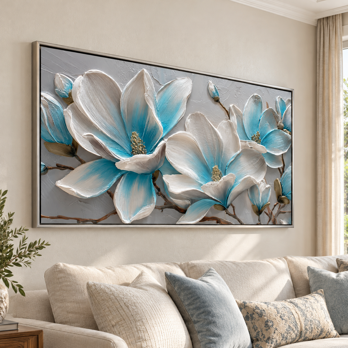 Contemporary Textured Floral Art | Azure Magnolia