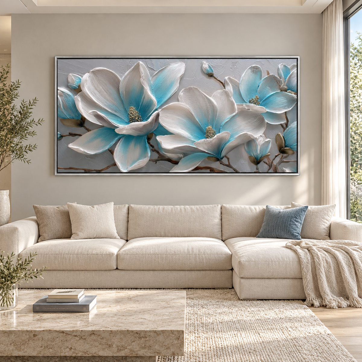 Contemporary Textured Floral Art | Azure Magnolia