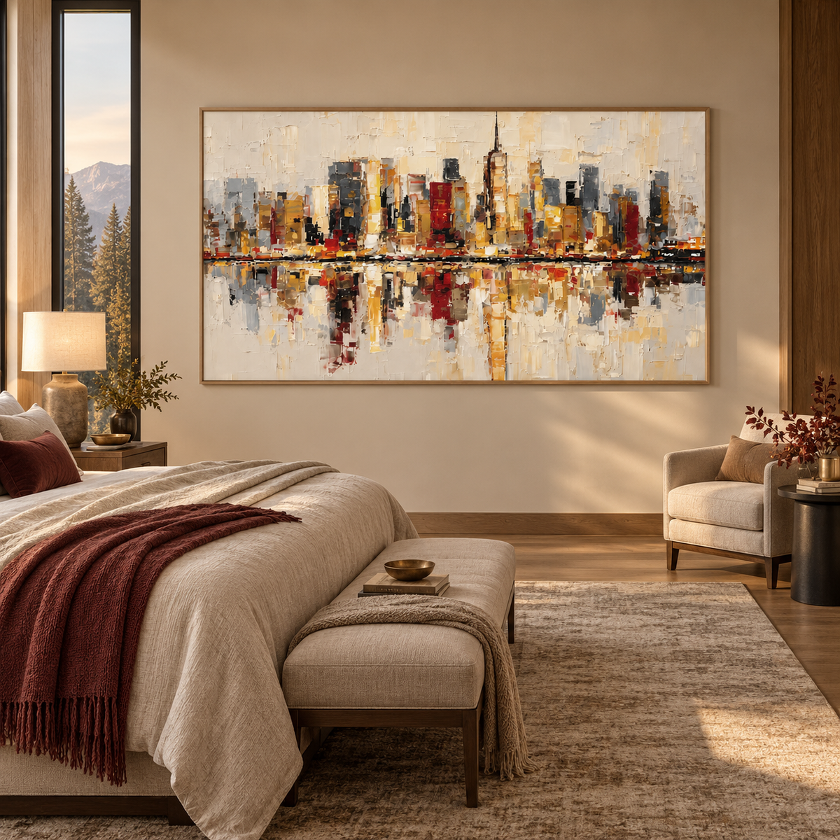 Abstract Cityscape Art | Golden City Reflections