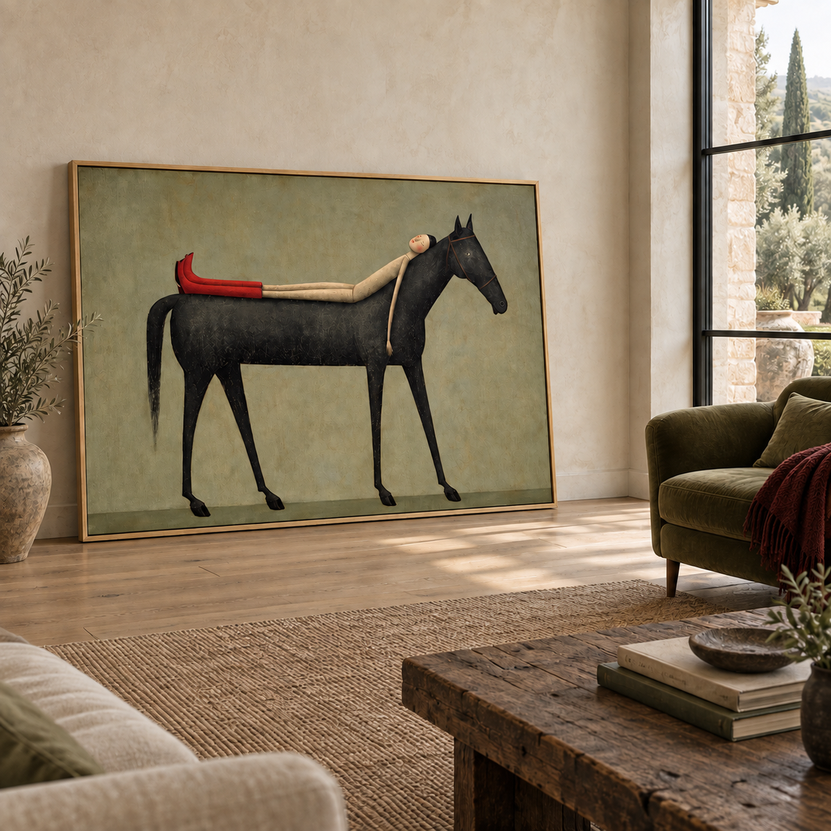 Carried — Woman & Black Horse Surrealist Canvas Wall Art