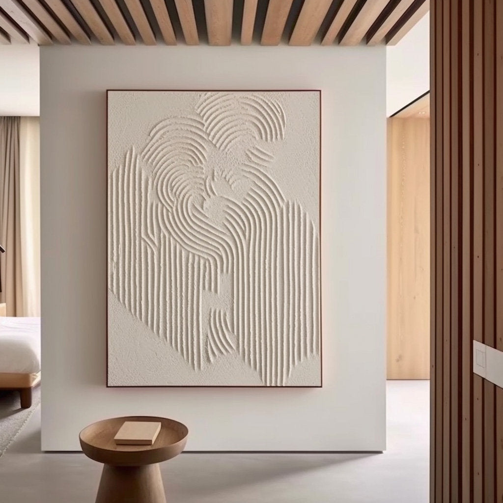 Fingerprint Swirl Textured Beige Canvas Art