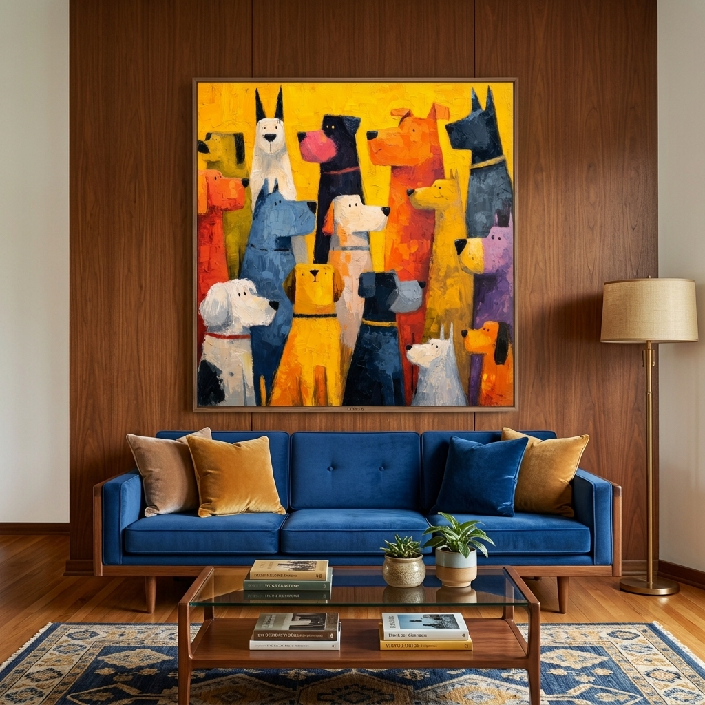 Contemporary Oil | Colorful Hound Gathering