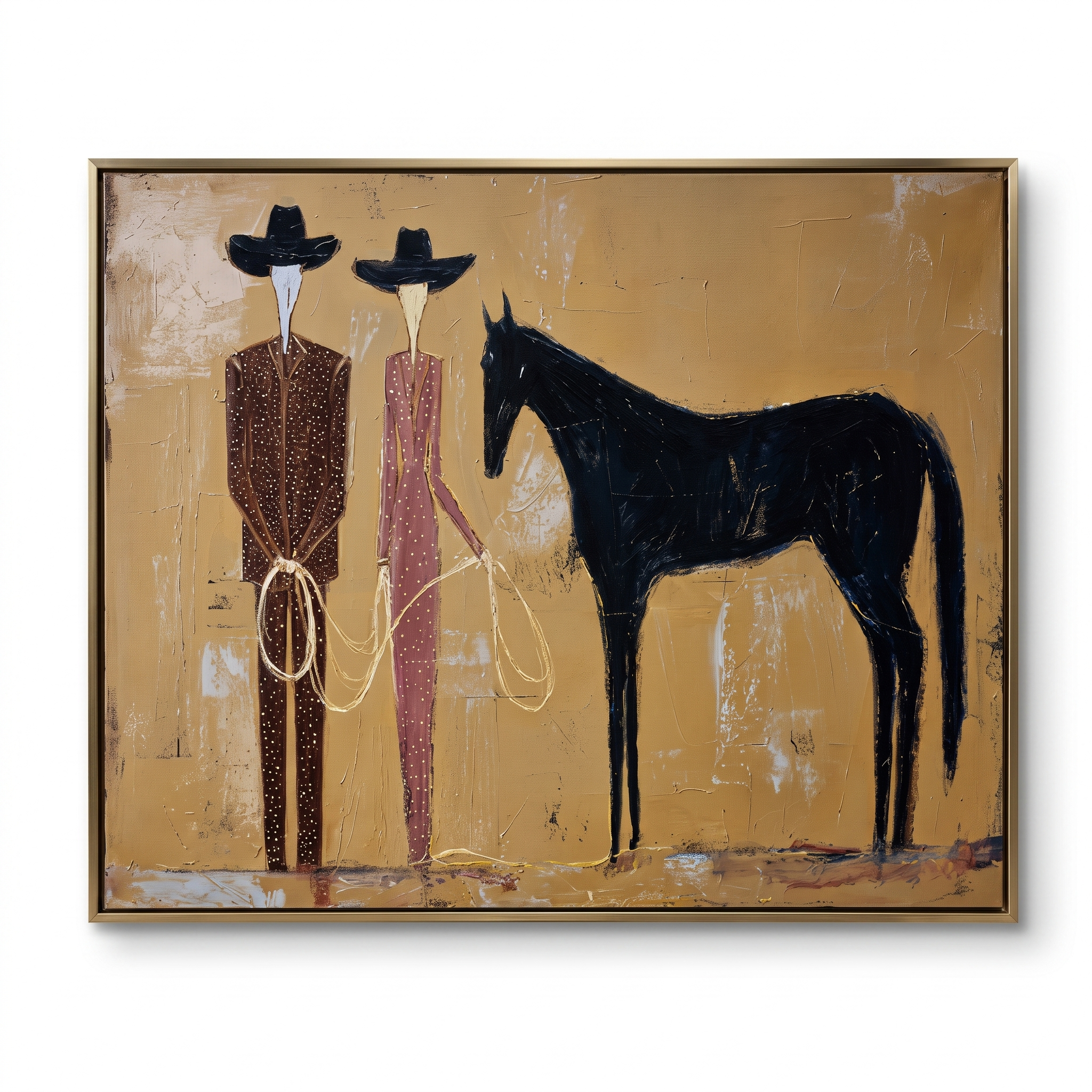 Abstract Cowboy Couple & Horse Wall Art – Western Style Canvas Painting #HA018