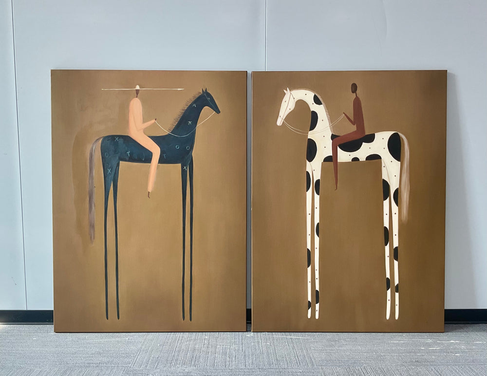 Modern Horse Rider Wall Art Set of 2 - Real artwork photo