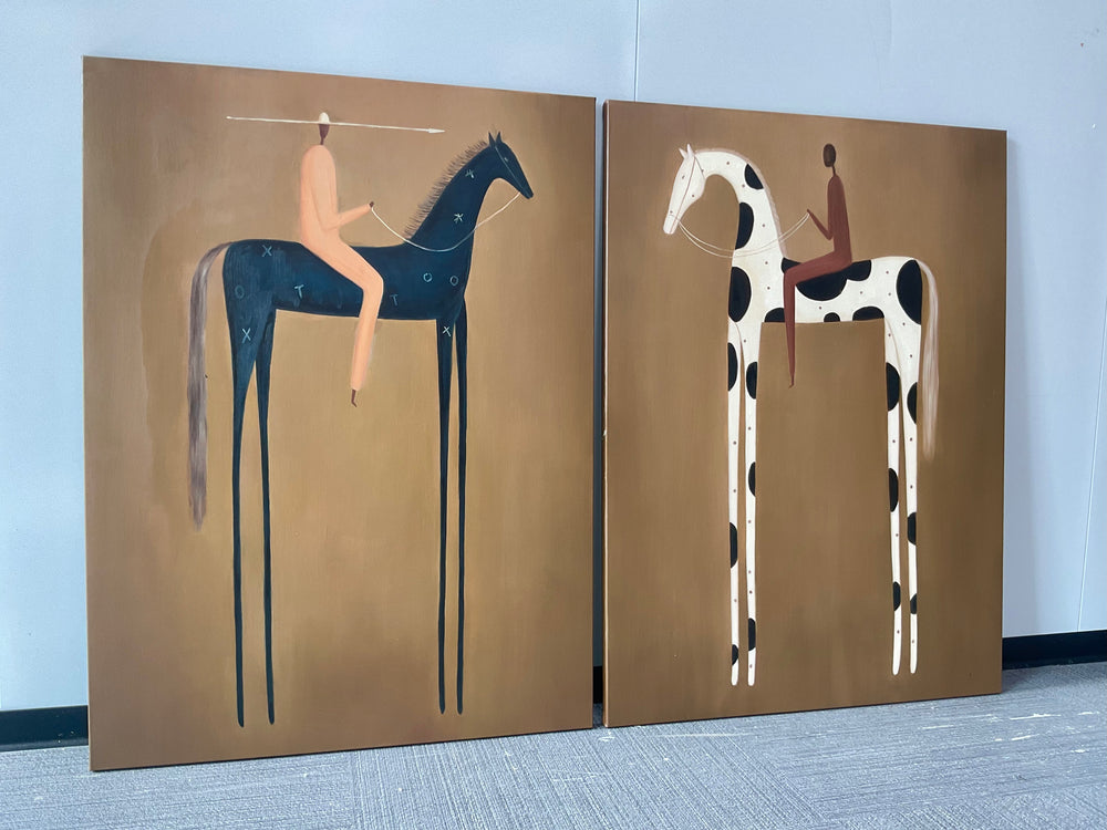 Modern Horse Rider Wall Art Set of 2 - Real artwork photo