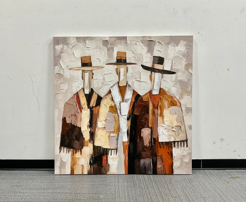 Gentlemen Trio - Textured Abstract Canvas Art - Real artwork photo