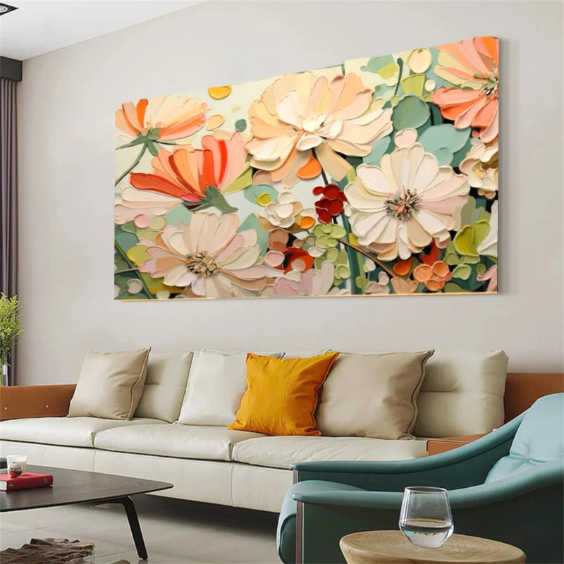 Soft Floral Garden Wall Art – Textured Abstract Canvas Painting