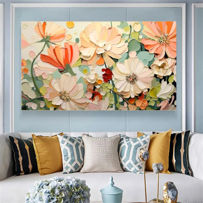 Soft Floral Garden Wall Art – Textured Abstract Canvas Painting