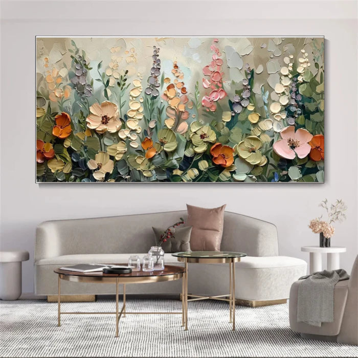 Abstract Wildflower Garden Wall Art – Textured Floral Canvas