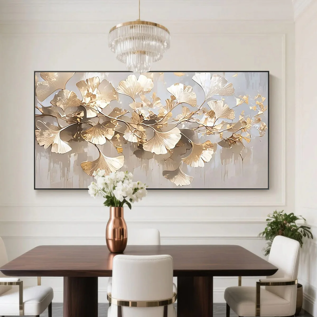 Golden Ginkgo Leaf Wall Art – Luxury Abstract Canvas Painting