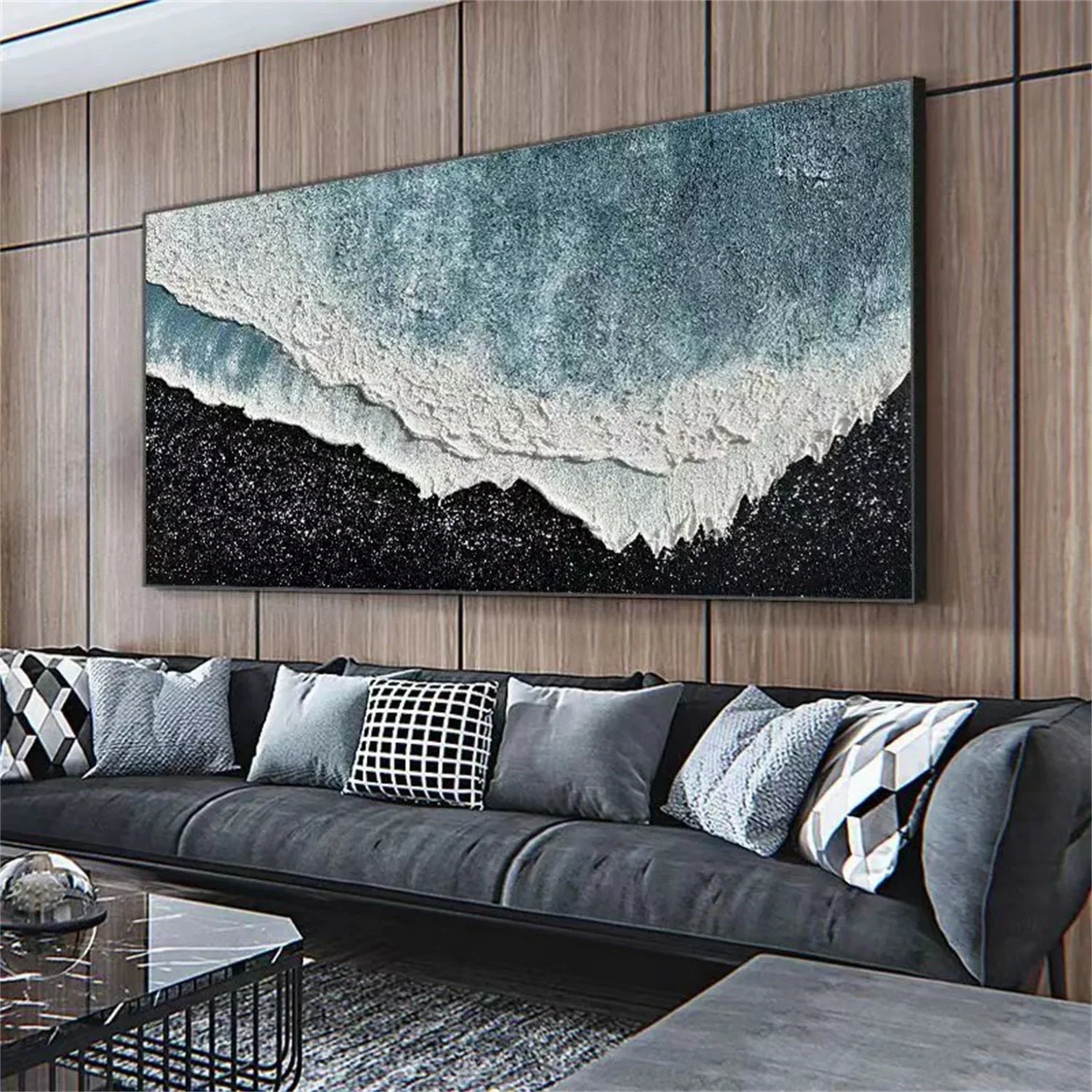 Textured Blue Wave & Dark Shore Canvas Art