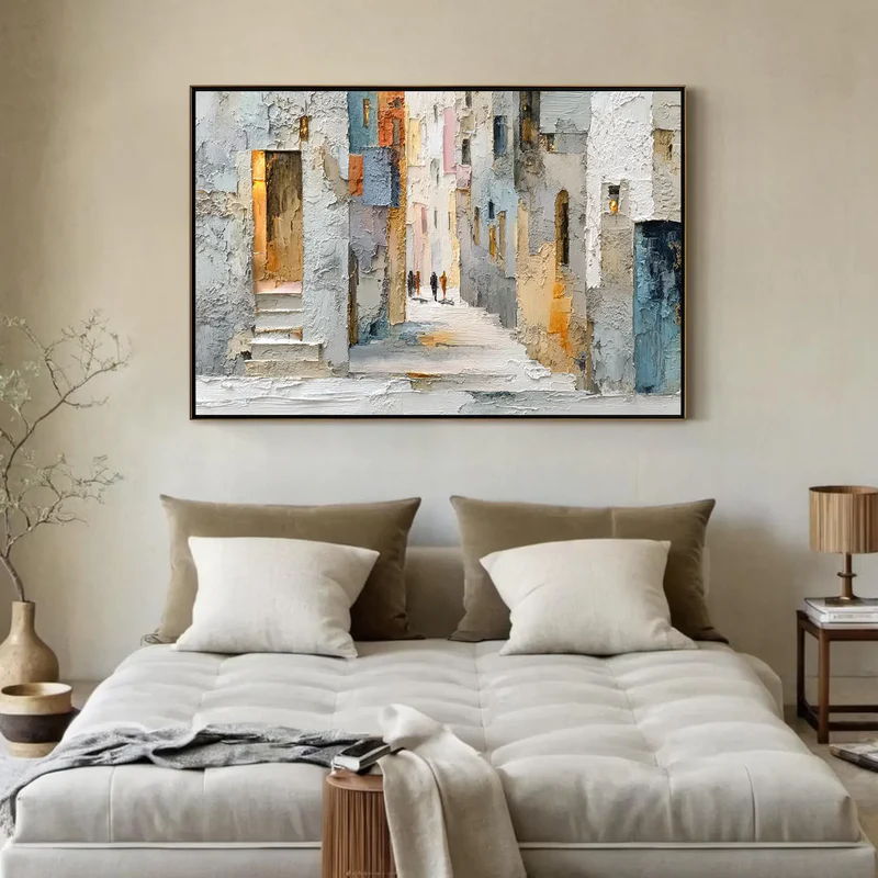 Textured City Street Wall Art – Abstract European Town Canvas