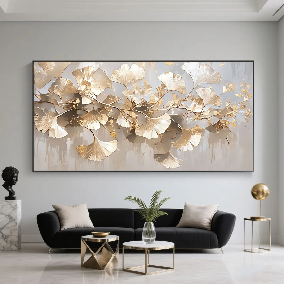 Golden Ginkgo Leaf Wall Art – Luxury Abstract Canvas Painting