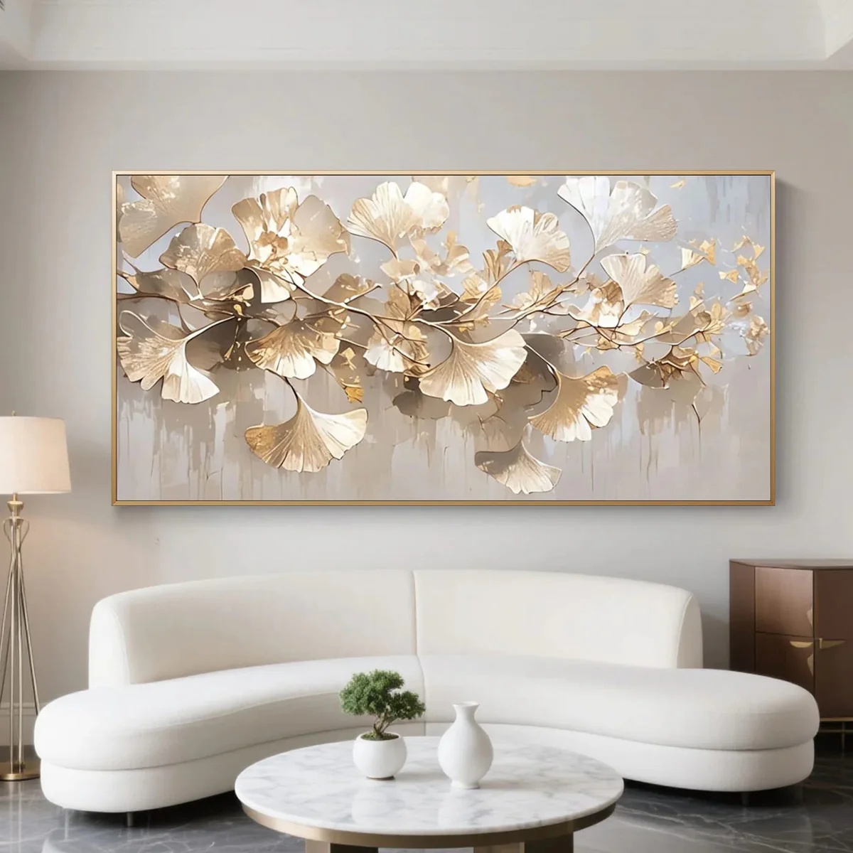 Golden Ginkgo Leaf Wall Art – Luxury Abstract Canvas Painting