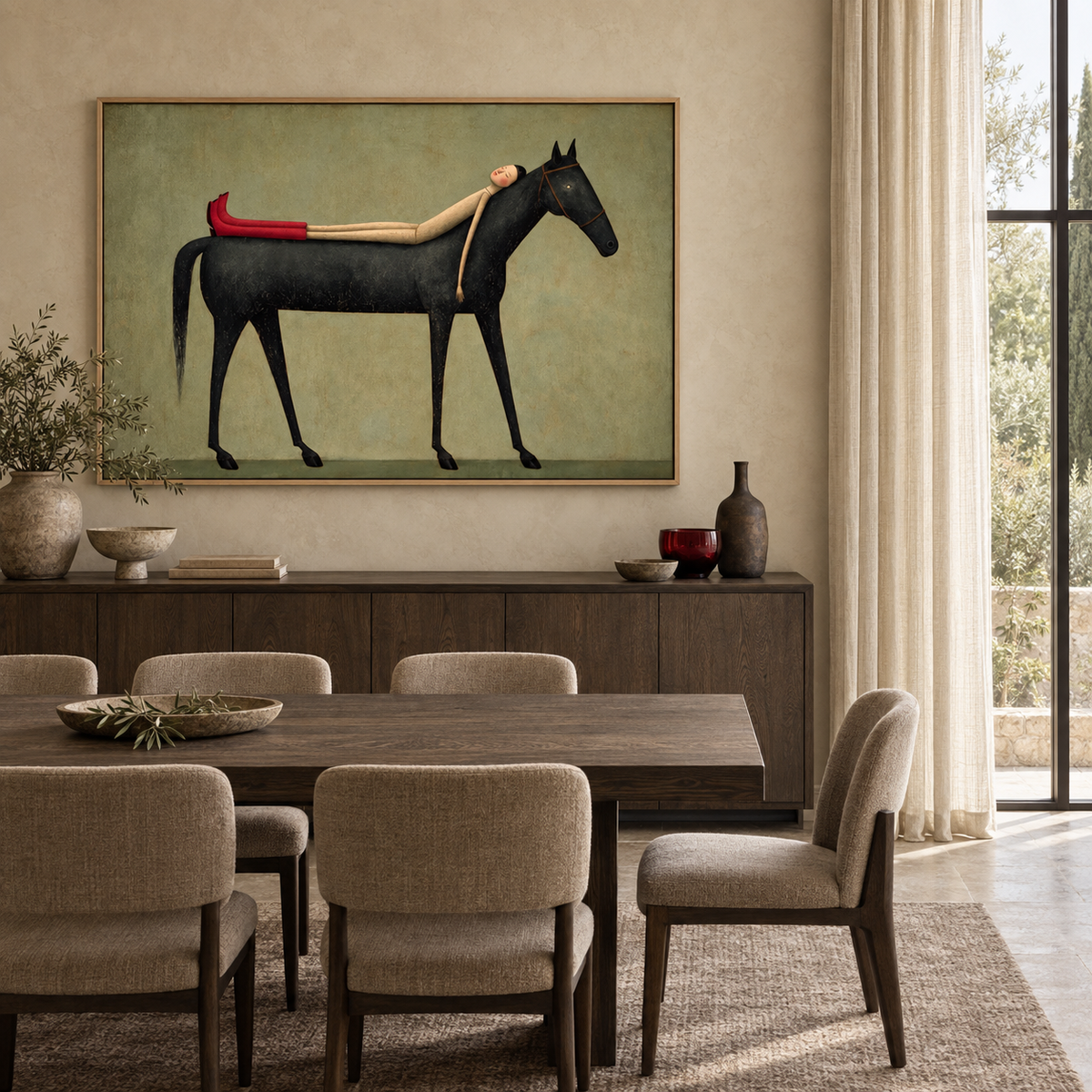 Carried — Woman & Black Horse Surrealist Canvas Wall Art