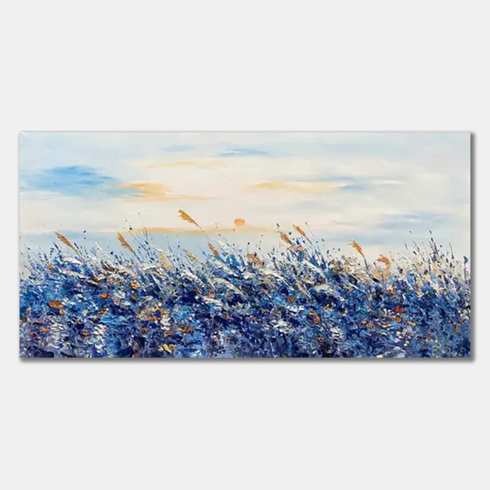 Textured Blue Floral Meadow Wall Art