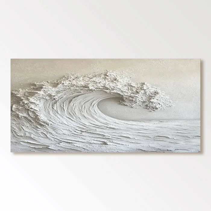 3D Textured White Wave Canvas Painting