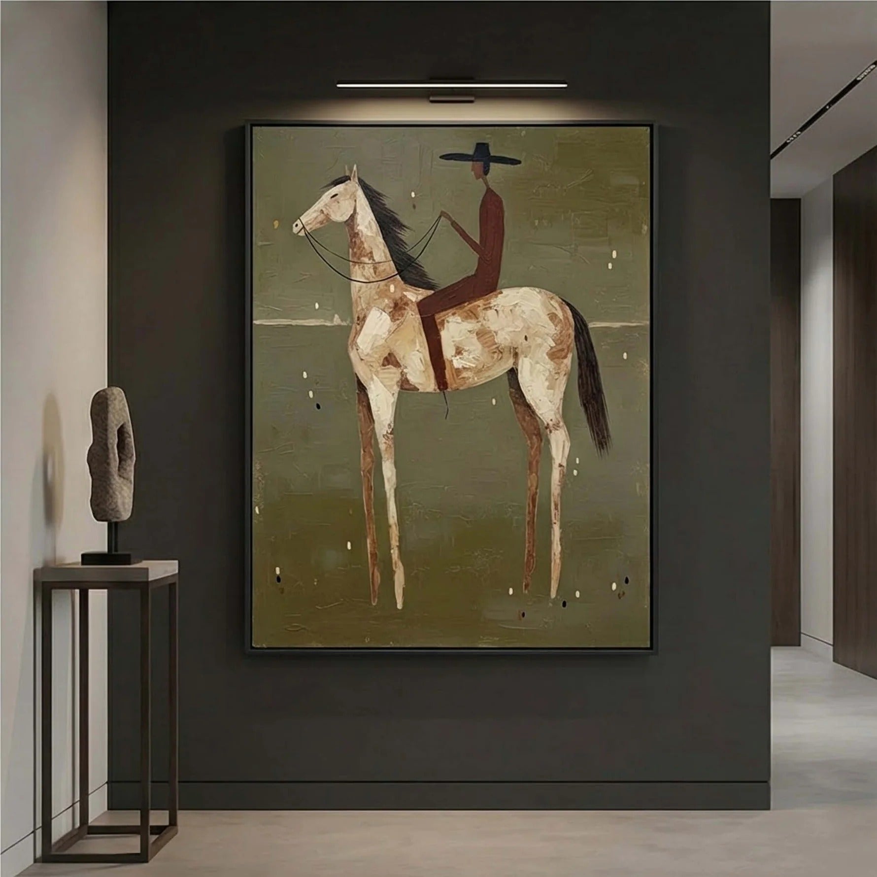 Minimalist Horse Rider Wall Art – Modern Equestrian Canvas Painting