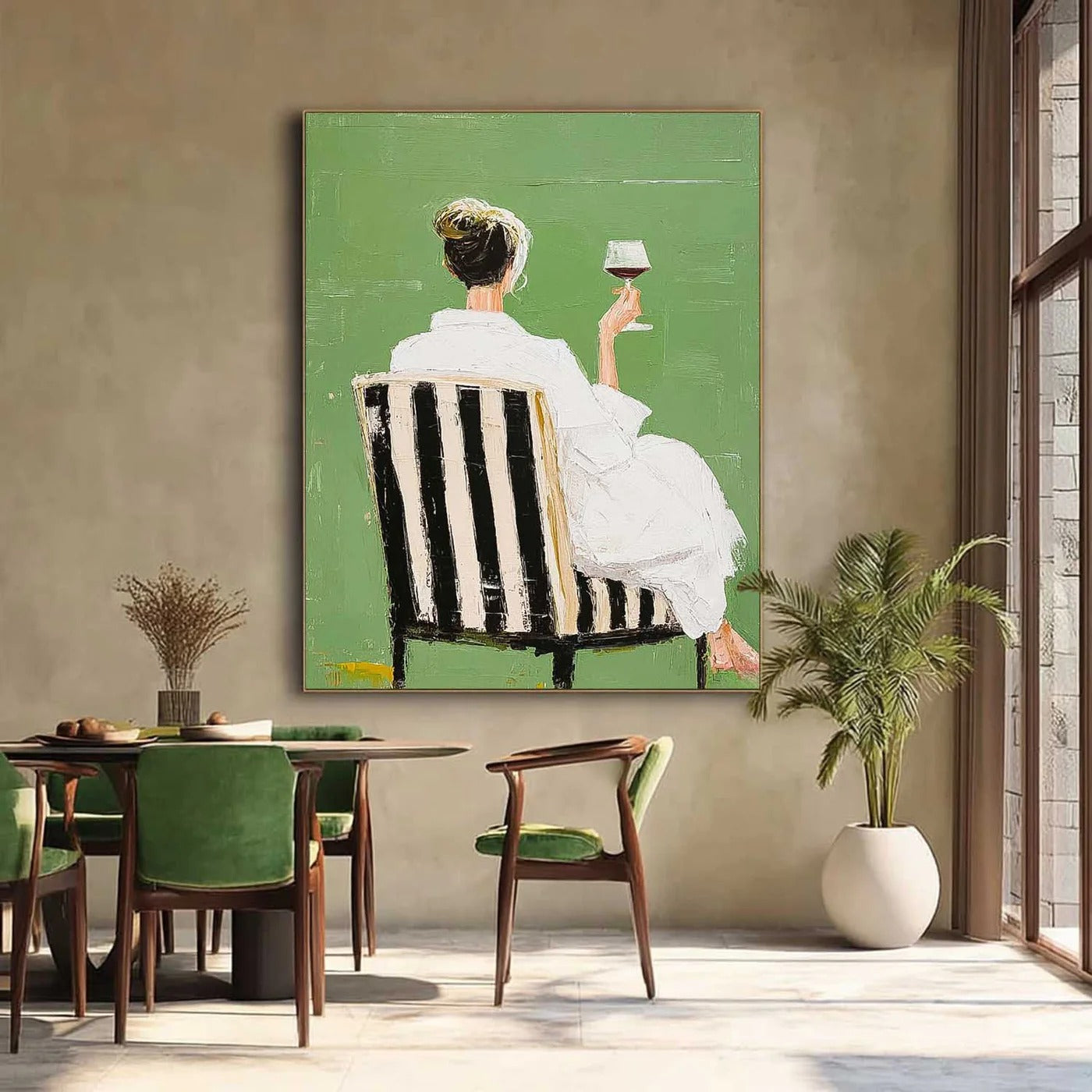 Woman with Wine Glass Canvas Painting — Original Figurative Art