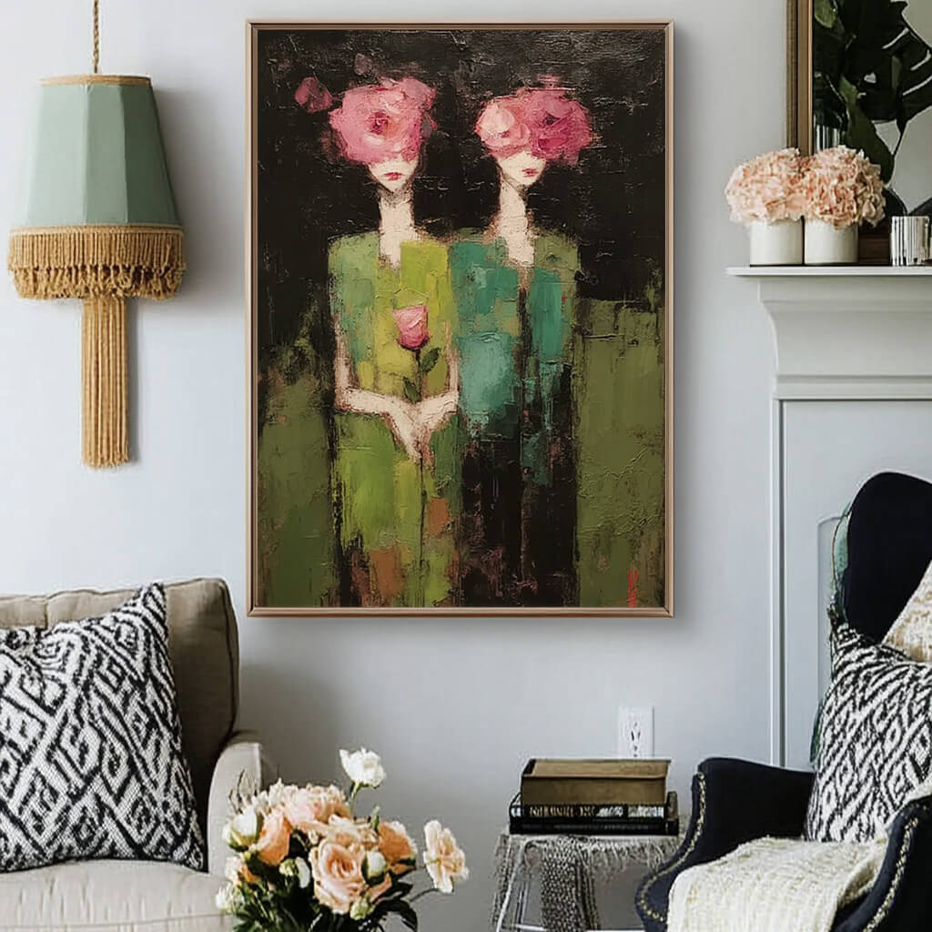 Midsummer Revelry - Modern Abstract Botanical Personage Oil Painting