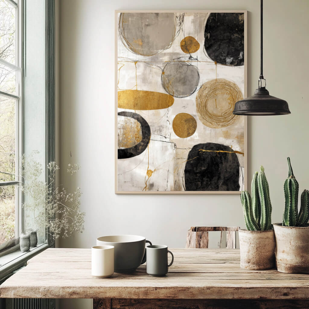 Minimalist Orbits - Large Modern Textured Gold Leaf Abstract Wall Art