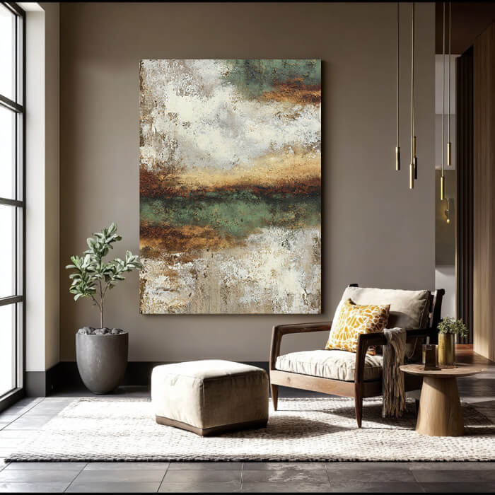 Misty Forest Plains - Large Earthy Tone Impasto Texture Wall Art