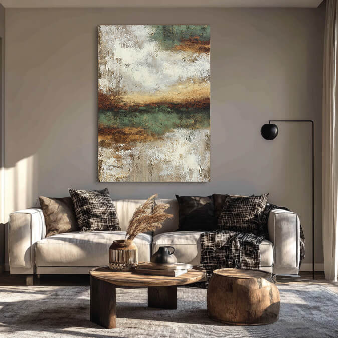 Misty Forest Plains - Large Earthy Tone Impasto Texture Wall Art