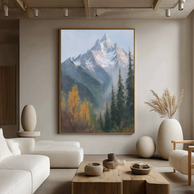 Misty Mountain Ridge - Large Modern Autumn Forest Snow Peak Wall Art
