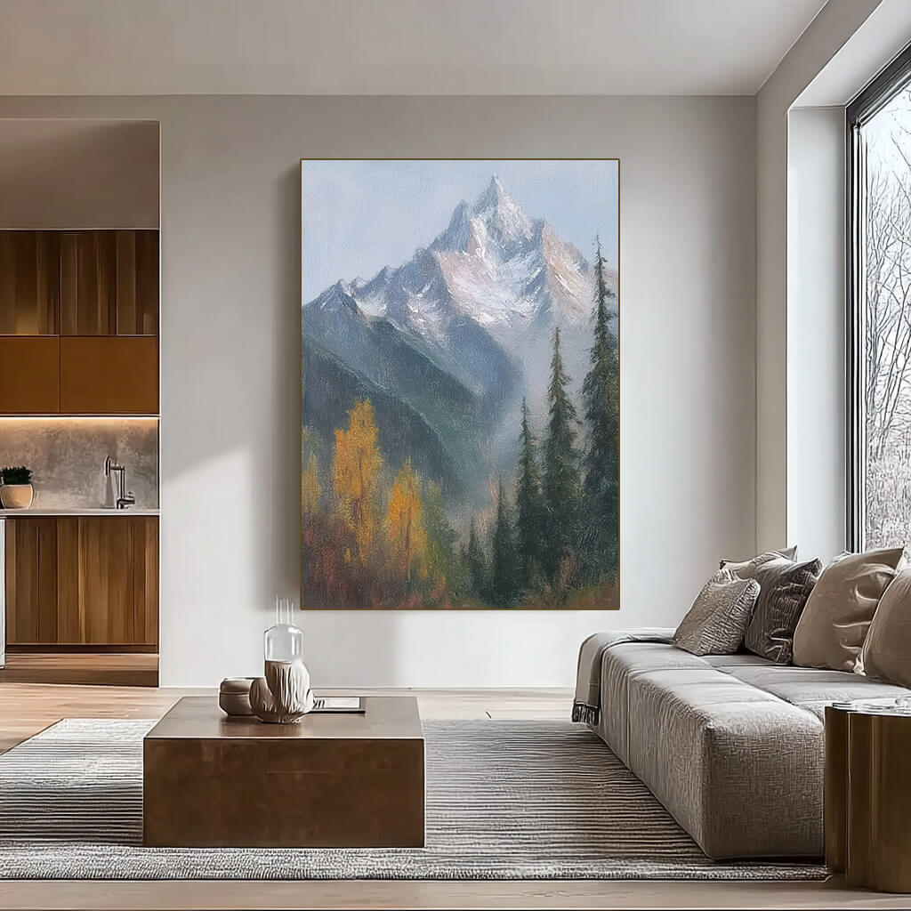 Misty Mountain Ridge - Large Modern Autumn Forest Snow Peak Wall Art