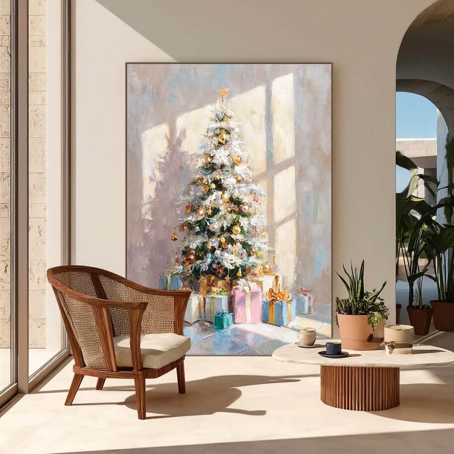Morning of Christmas - Hand-Painted Christmas Tree Oil Painting