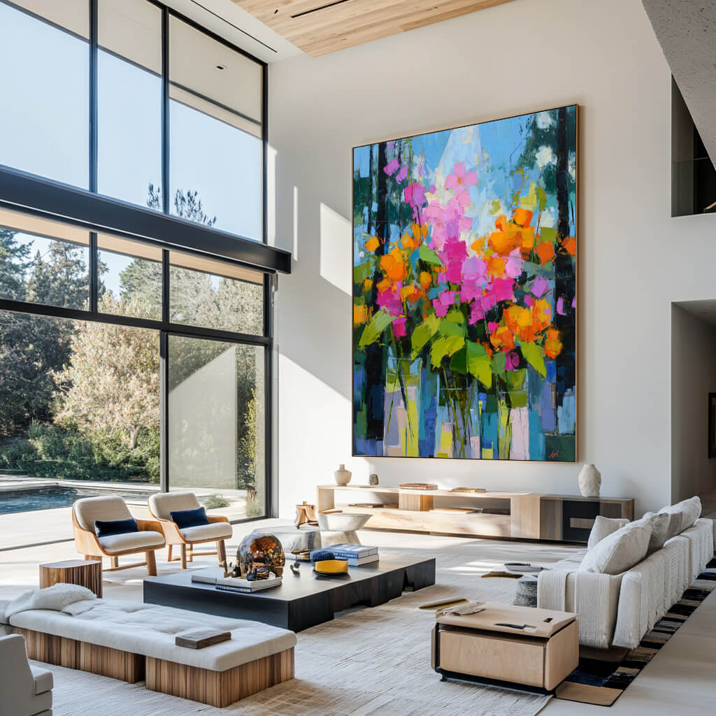 Neon Bouquet - Large Floral Abstract Oil Painting