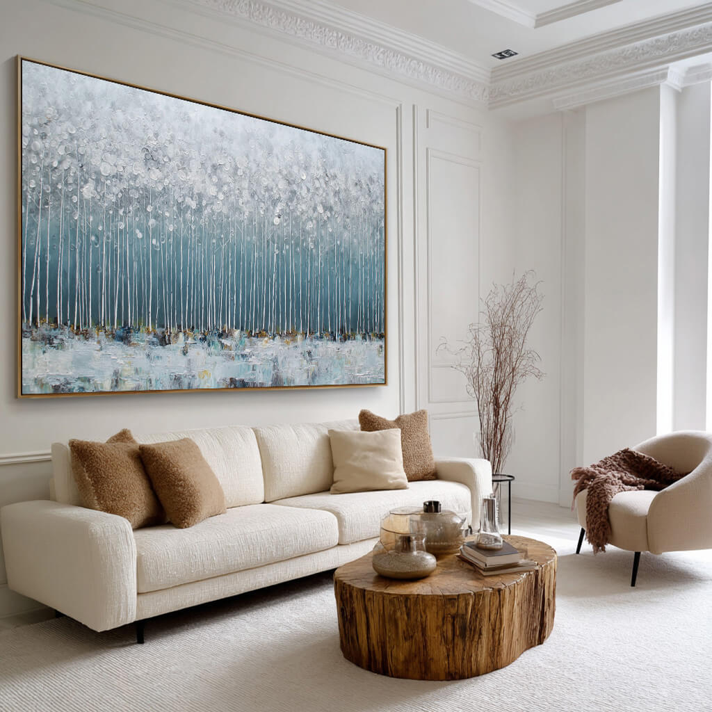 Ode to Snow - Abstract White Forest Oil Painting